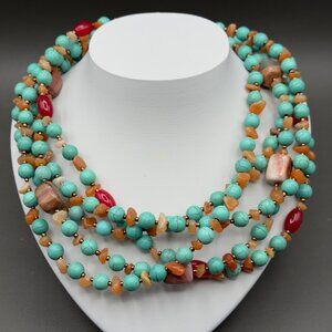 Multi Strand Stabilized Turquoise Gemstone Necklace Sterling Silver Clasp Choker